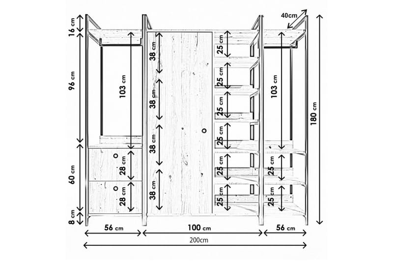Garderob Okan 200x40 cm - Natur/Svart - Förvaring - Garderober & garderobssystem
