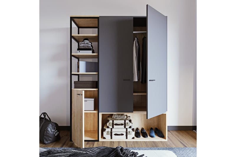 Garderob Onuras 144x40 cm - Antracit/Natur - Förvaring - Garderober & garderobssystem
