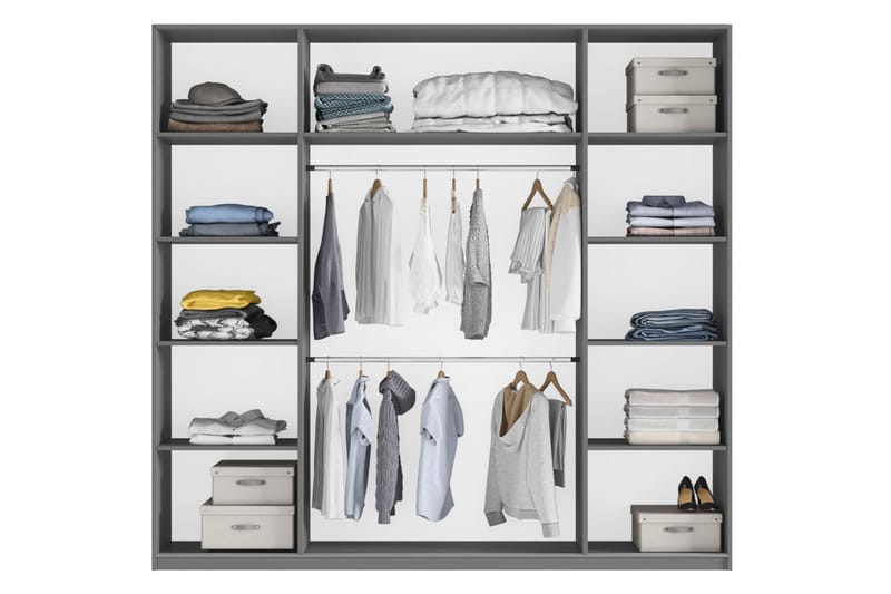 Garderob Rhodes 225x65x244 cm - Vit/Spegel - Förvaring - Garderober & garderobssystem