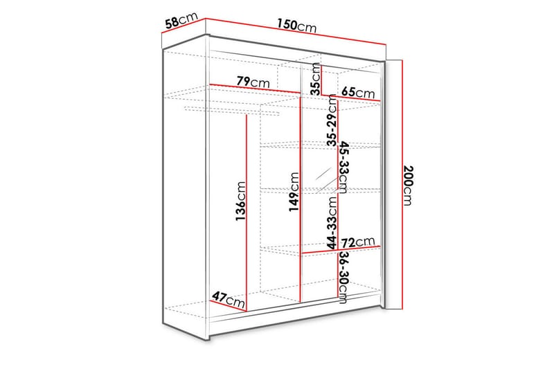 Garderob Richmond 150x58x200 cm - Svart/Svart - Förvaring - Garderober & garderobssystem