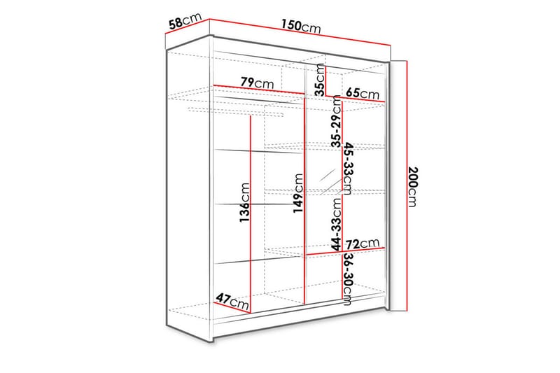 Garderob Richmond 58x150 cm LED-belysning - Svart - Garderober & garderobssystem