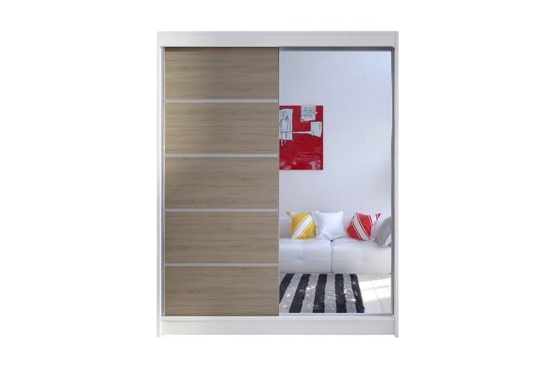 Garderob Richmond 58x150 cm LED-belysning - Vit/Ek - Förvaring - Garderober & garderobssystem