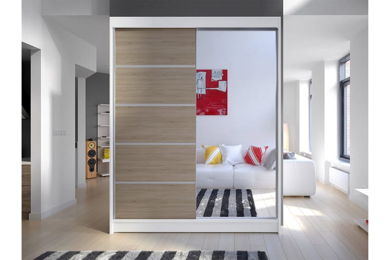 Garderob Richmond 58x150 cm LED-belysning - Vit/Ek - Förvaring - Garderober & garderobssystem