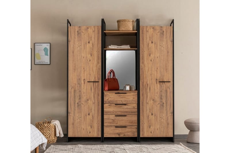 Garderob Rok 52x64 cm med Spegel 4 Skåp - Natur - Förvaring - Garderober & garderobssystem
