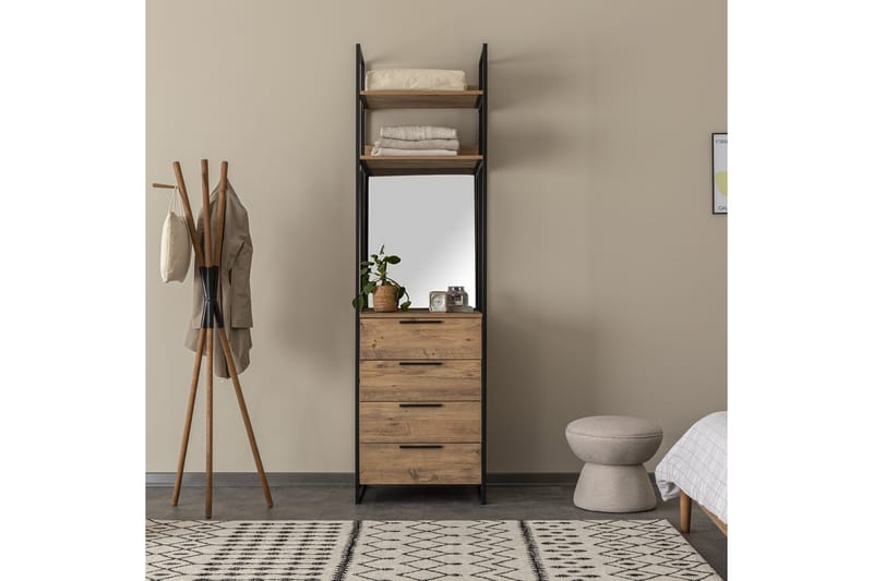 Garderob Rok 52x64 cm med Spegel 4 Skåp - Natur - Förvaring - Garderober & garderobssystem