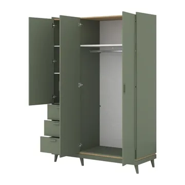 Garderob Scandi 3 dörrar med 3 lådor - Dämpad grön - Oljad ek - Förvaring - Garderober & garderobssystem