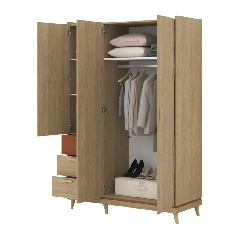 Garderob Scandi 3 dörrar med 3 lådor - Oljerad Ek - Förvaring - Garderober & garderobssystem