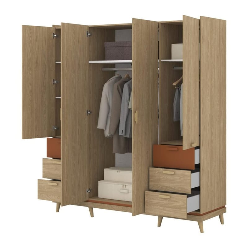 Garderob Skandi 4 Dörrar med 6 Lådor - Oljad Ek - Förvaring - Garderober & garderobssystem