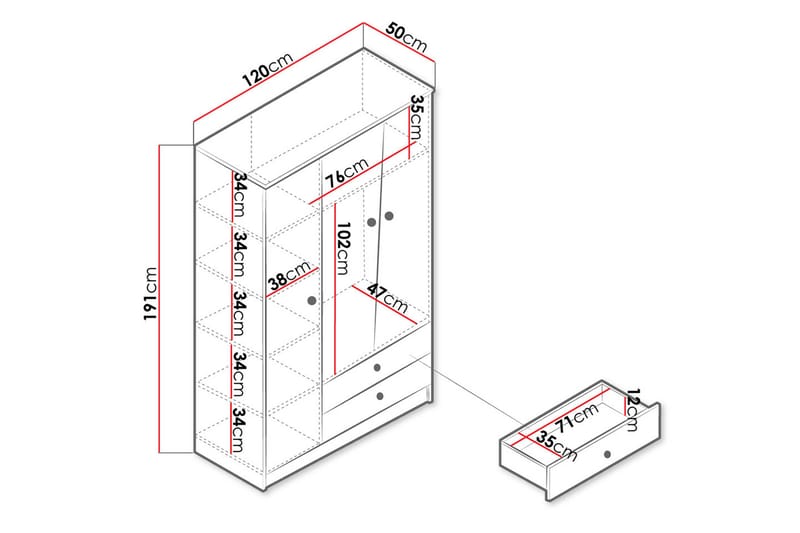 Garderob Staton 120 cm - Natur/Vit/Grå - Förvaring - Garderober & garderobssystem