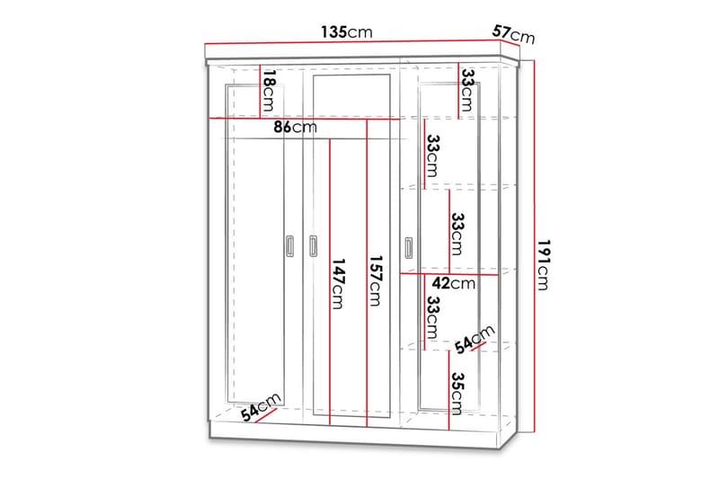 Garderob Tadeusz 135x57x190 cm - Brun - Garderober & garderobssystem