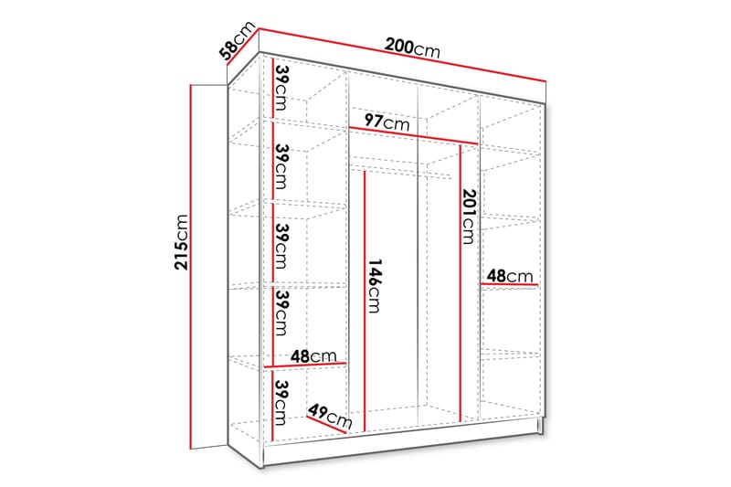Garderob Vadstena 200 cm - Vit/Guld - Förvaring - Garderober & garderobssystem