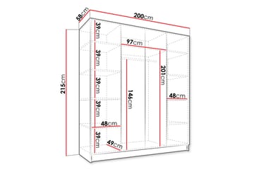 Garderob Vadstena 200 cm - Vit/Svart - Förvaring - Garderober & garderobssystem
