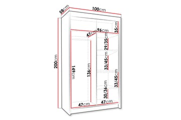 Garderob Veria 100x200 cm - Svart/Vit - Förvaring - Garderober & garderobssystem