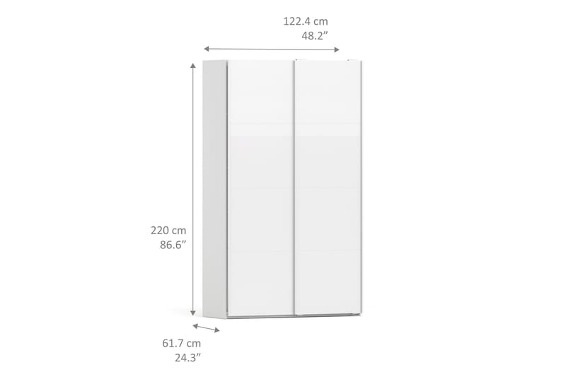 Garderob Verona 122 cm 2 Högglansdörrar 2 Hyllor Vit - Tvilum - Garderober & garderobssystem - Garderobsskåp