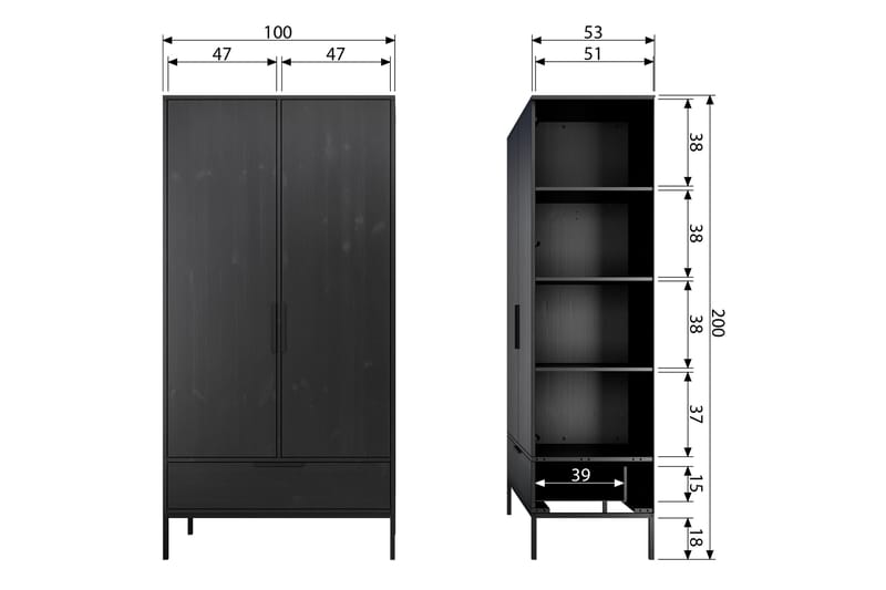 Garderob Wanberg 180 - Svart - Förvaring - Garderober & garderobssystem
