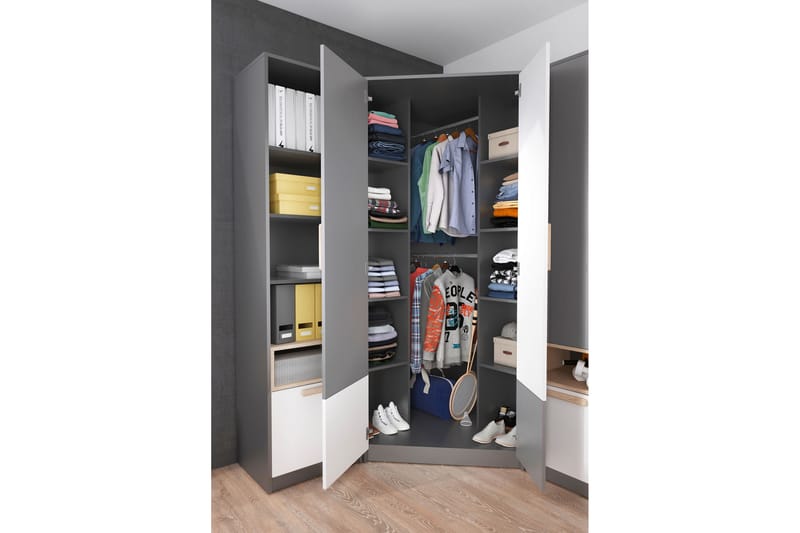 Garderob Pok 95x95x193 cm - Grå/Svart/Vit - Förvaring - Garderober & garderobssystem
