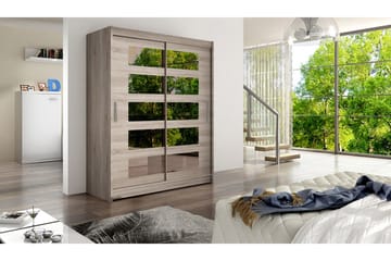 Garderob Presto Skjutdörrar 5-Delad Spegel - Beige/Trä/Natur - Förvaring - Garderober & garderobssystem
