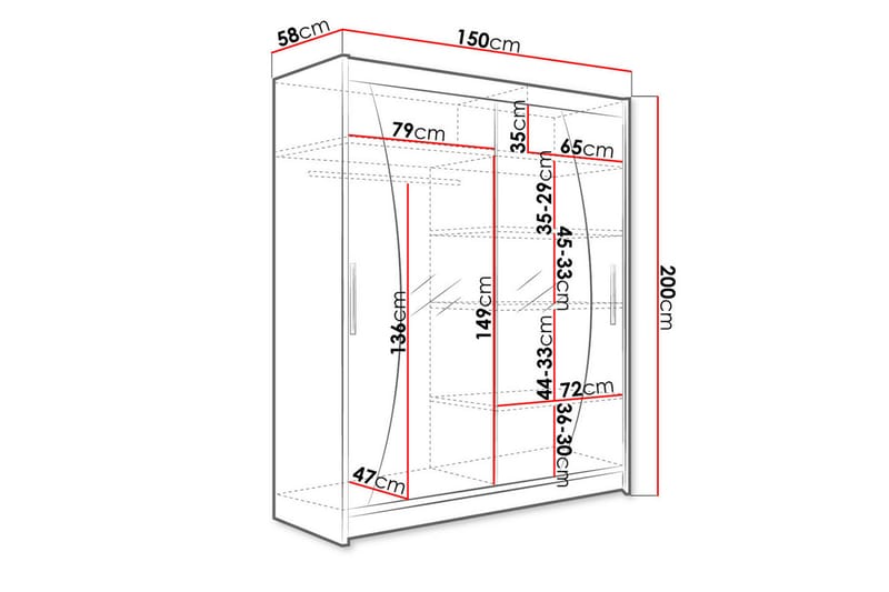 Garderob Presto 150 cm Skjutdörrar Böjd Spegel - Vit - Garderober & garderobssystem