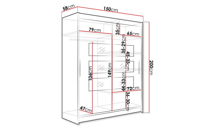 Garderob Presto 150 cm Skjutdörrar Delad Spegel - Ek - Garderober & garderobssystem