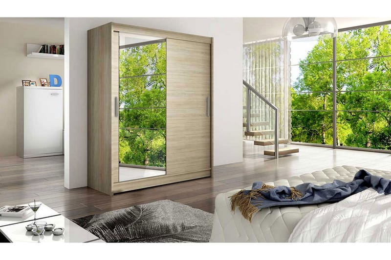 Garderob Presto 150 cm Skjutdörrar Spegel - Beige/Trä/Natur - Förvaring - Garderober & garderobssystem