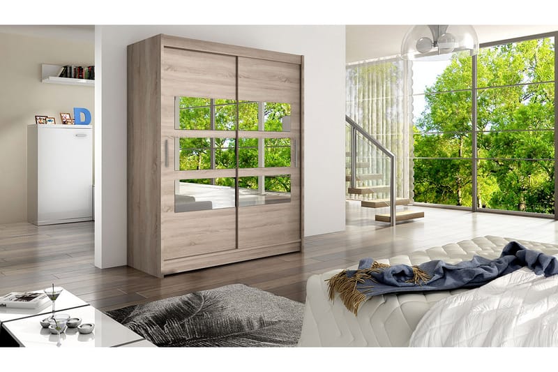 Garderob Presto 150 cm Skjutdörrar Delad Spegel - Ek - Förvaring - Garderober & garderobssystem