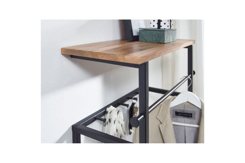 Kapprum Wohnling Väggmonterad klädhängare med 5 metallkrokar svart matt hylla i massivt trä för hattar och klädräcke - Förvaring - Klädförvaring - Klädhängare - Klädställning