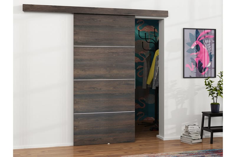 Dörr Malibu 204x106x205 cm - Brun/Flerfärgad/Vit - Förvaring - Garderober & garderobssystem - Garderobsdörr - Skjutdörr garderob & walk-in closet