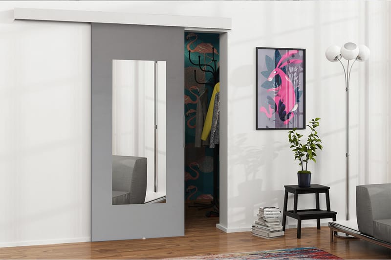 Dörr Malibu 204x96x205 cm - Antracit/Spegel - Förvaring - Garderober & garderobssystem - Garderobsdörr - Skjutdörr garderob & walk-in closet