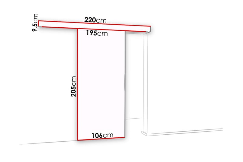Dörr Malibu 220x106x205 cm - Vit/Spegel - Förvaring - Garderober & garderobssystem - Garderobsdörr - Skjutdörr garderob & walk-in closet