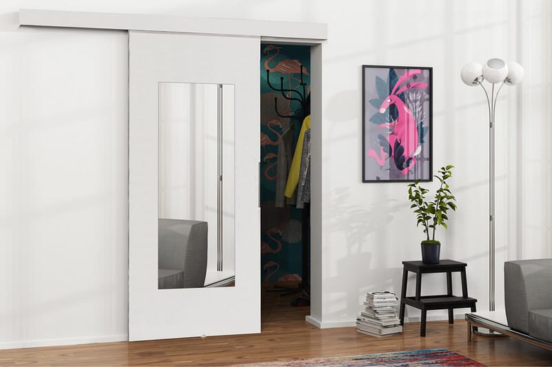 Dörr Malibu 220x106x205 cm - Vit/Spegel - Förvaring - Garderober & garderobssystem - Garderobsdörr - Skjutdörr garderob & walk-in closet