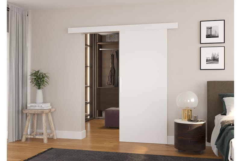 Skjutdörr Garderob Dagestad 96x205 cm - Vit - Skjutdörr garderob & walk-in closet
