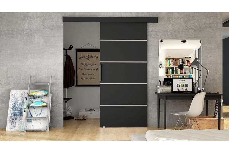 Nemanja Skjutdörr 86x205 cm LED-belysning - Svart - Förvaring - Garderober & garderobssystem - Garderobsdörr - Skjutdörr garderob & walk-in closet