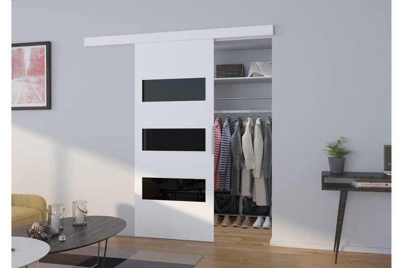Skjutdörr Garderob Aresing 106x205 cm - Vit/Svart - Skjutdörr garderob & walk-in closet