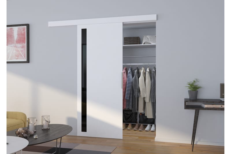 Skjutdörr Garderob Lirandy 86x205 cm - Vit/Svart - Skjutdörr garderob & walk-in closet