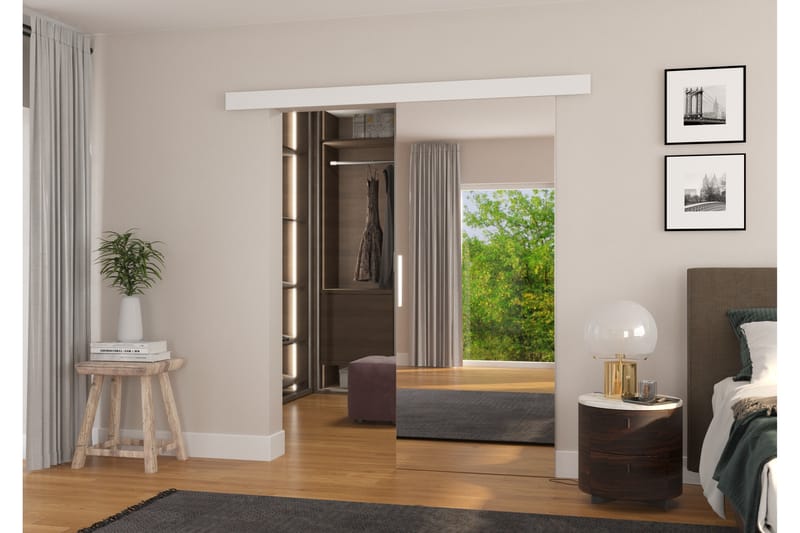 Skjutdörr Garderob Tessine 96x205 cm - Vit - Skjutdörr garderob & walk-in closet
