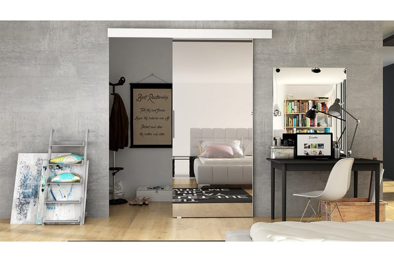 Skjutdörr Nemanja 86x205 cm - Vit - Skjutdörr garderob & walk-in closet
