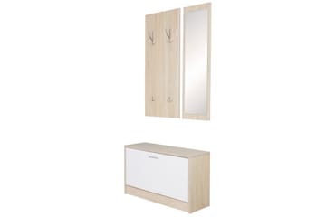 Kapprum Wohnling Väggmonterad hatthylla med spegel, skohylla, spånskiva, modern Sonoma - Sonoma - Möbler - Hallmöbler - Möbelset för hall & entre