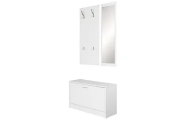 Kapprum Wohnling Väggmonterad hatthylla med spegel, skohylla, spånskiva, modern Vit - Vit - Möbler - Hallmöbler - Möbelset för hall & entre