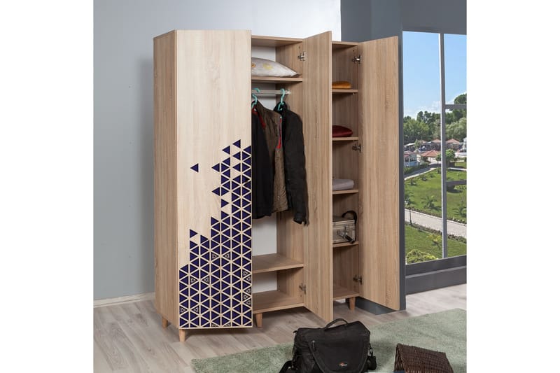 Garderob Gillberga 135 cm - Brun/Blå - Förvaring - Garderober & garderobssystem - Garderobsskåp