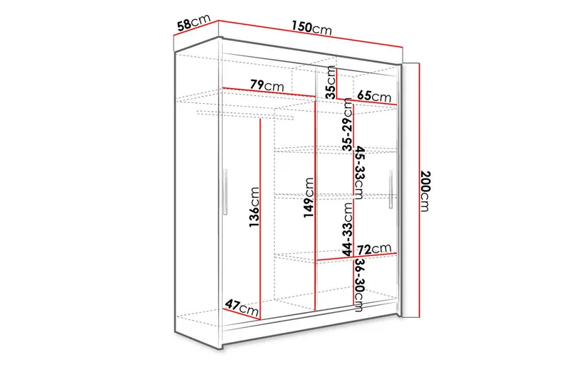 Westa Garderob 150x58x200 cm - Vit - Förvaring - Garderober & garderobssystem - Garderobsskåp