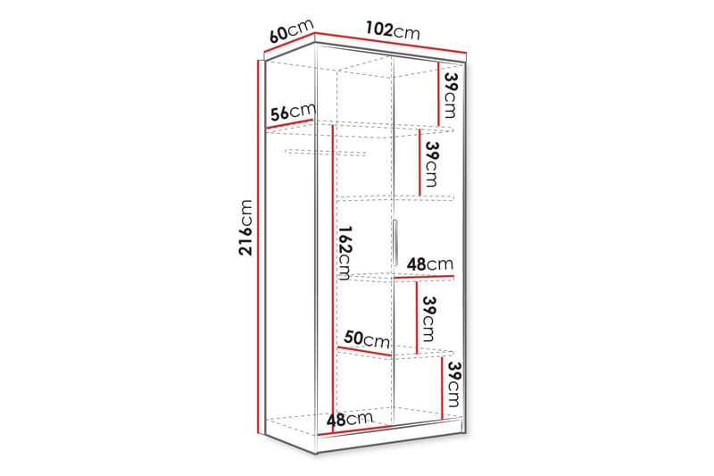 Gudelia Garderob 102x216 cm - Grå - Förvaring - Garderober & garderobssystem
