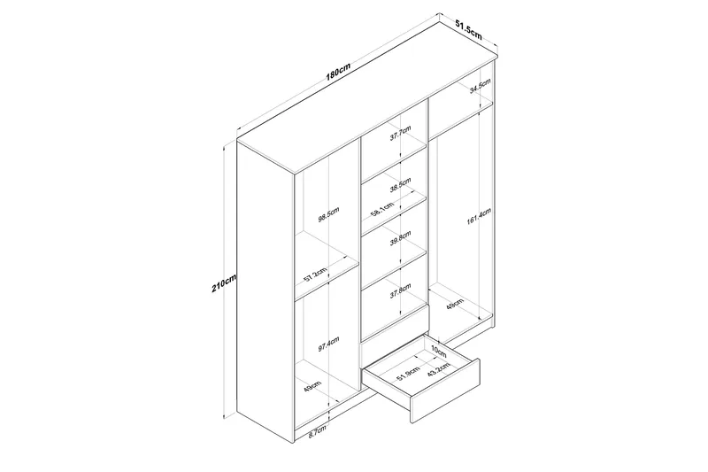 Jabhar Garderob 180x210 cm Brun/Vit - Hanah Home - Förvaring - Garderober & garderobssystem