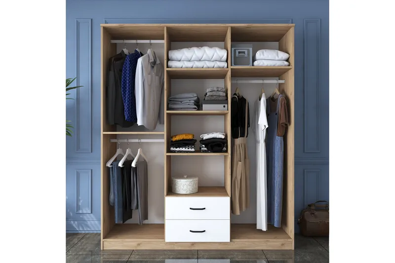 Jabhar Garderob 180x210 cm Brun/Vit - Hanah Home - Förvaring - Garderober & garderobssystem