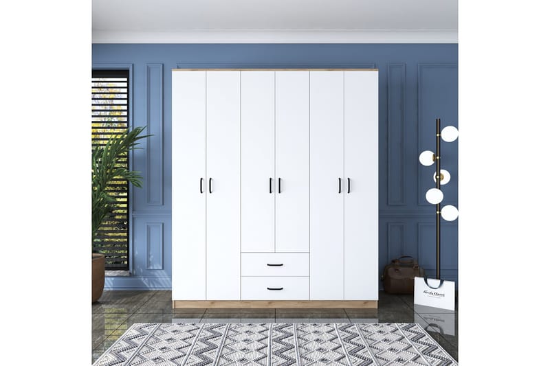 Jabhar Garderob 180x210 cm Brun/Vit - Hanah Home - Förvaring - Garderober & garderobssystem