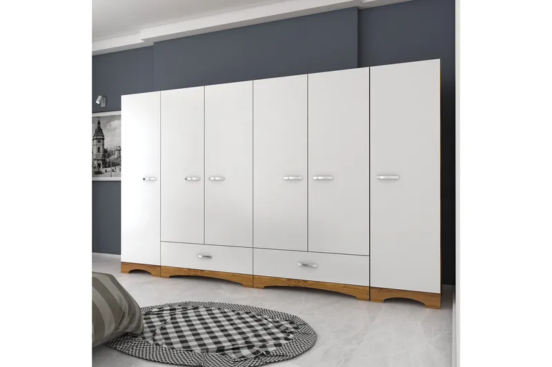 Jaitun Garderob 243x181 cm Vit/Brun, Hanah Home