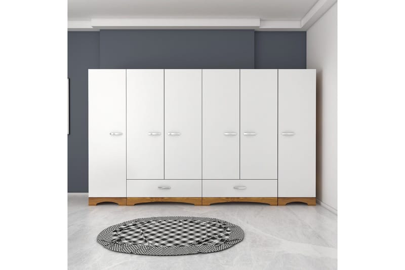 Jaitun Garderob 243x181 cm Vit/Brun - Hanah Home - Förvaring - Garderober & garderobssystem