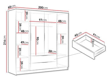 Kelros Garderob 200x216 cm - Vit - Förvaring - Garderober & garderobssystem
