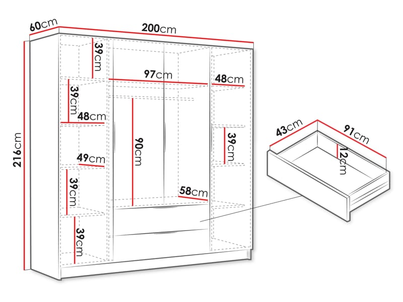 Kelros Garderob 200x216 cm - Vit - Förvaring - Garderober & garderobssystem