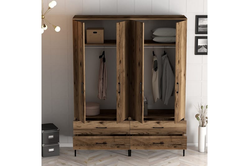 Kumsal Garderob 160 cm - Valnöt - Förvaring - Garderober & garderobssystem