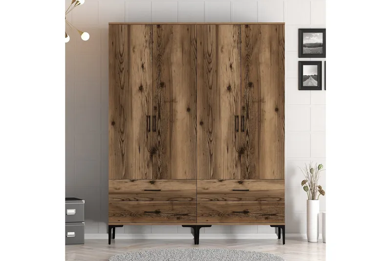 Kumsal Garderob 160 cm - Valnöt - Förvaring - Garderober & garderobssystem